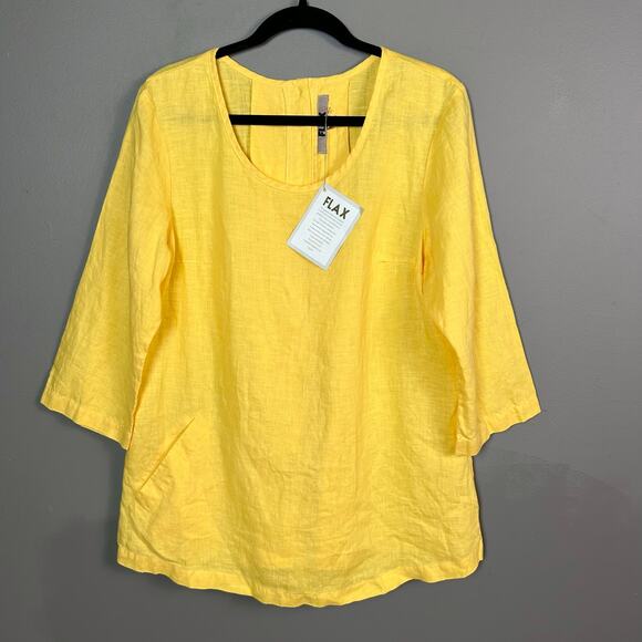 Flax top medium linen pullover yellow tunic NWT office lagenlook - Picture 9 of 14